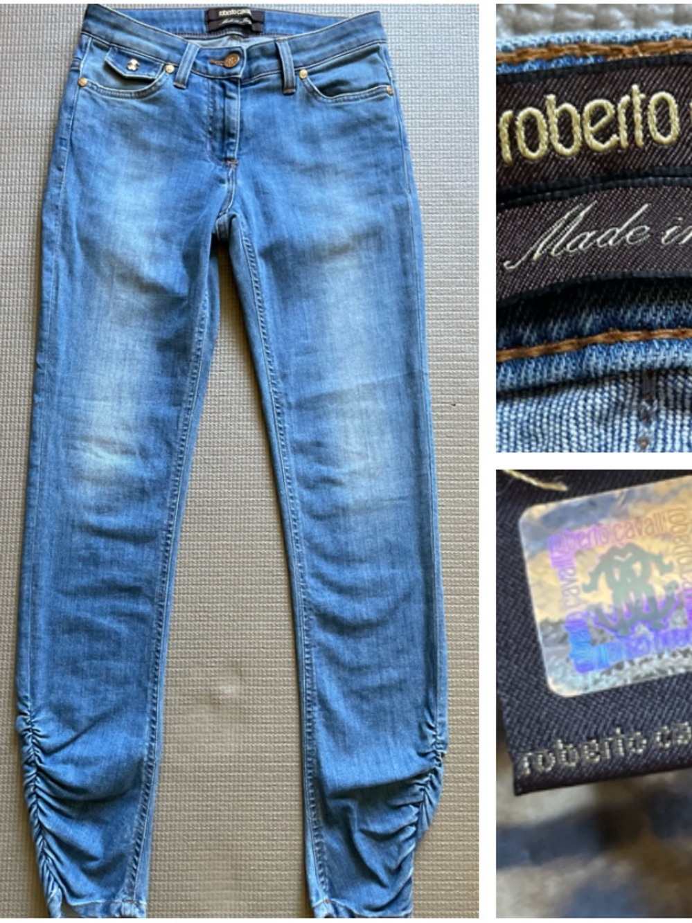 Roberto Cavalli Made in Italy Ruched Ankle Skinny Jeans Size 38 / US 0/2